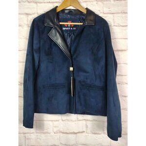 Emporio & Co. Navy Blue Suede-Like Jacket Leather-Like Accents Size Medium NWT